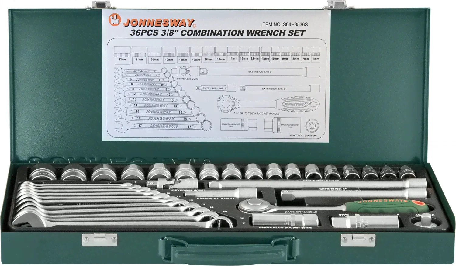 Набор головок торцевых 3/8"DR, 36 предметов Jonnesway